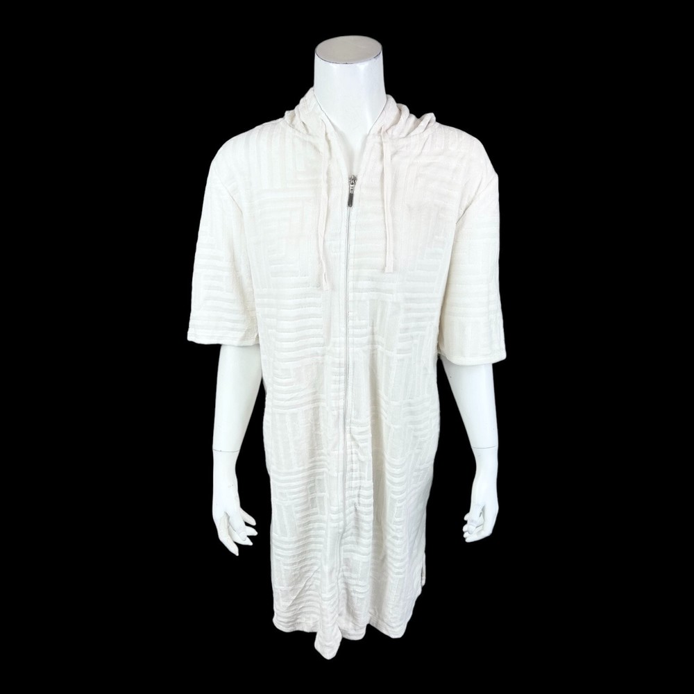 Stan Herman Embossed Whisper Terry Hoodie Zip Lounger Beige X-Large Size